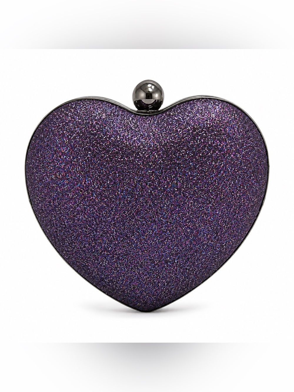 Purple Glitter Heart Clutch Crossbody Evening Bag Silver Chain Sparkly - Picture 2 of 5